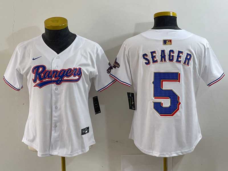 Women%27s Texas Rangers #5 Corey Seager White 2024 Gold Collection Limited Cool Base Jersey->mlb womens jerseys->MLB Jersey